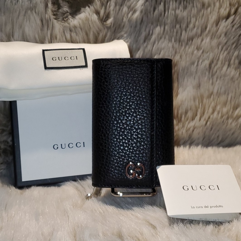 GUCCI Marmont Pebbled Leather Calfskin Key Holder